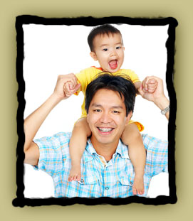 stock photo of a dad with braces and son